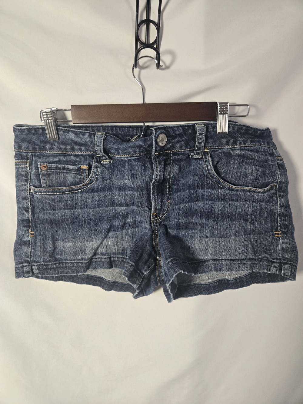 American Eagle Women’s Faded Blue Jean Shorts – Size 24, Classic Denim
